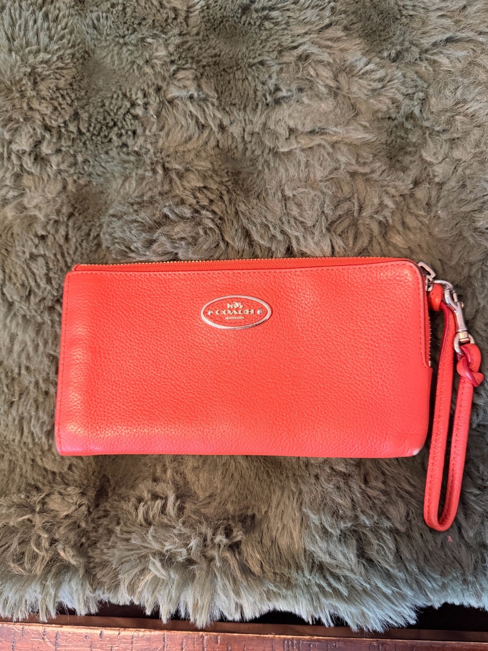 Vintage Coach Coral Zip Wristlet with Gold Hardware